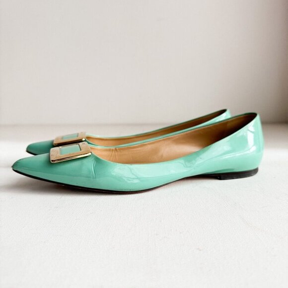 Roger Vivier Sea-foam Green Classic Buckle Accent Pointy Toe Flats  36.5 - Picture 9 of 12